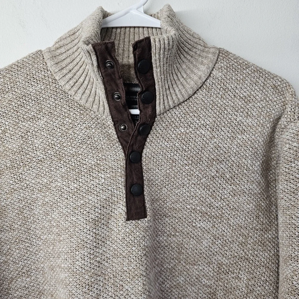 Buffalo David Bitton 1/4 Snap High Neck Fleece-Lined Sweater Mens Large READ